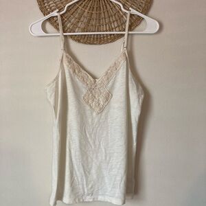 American Eagle Outfitters Neutral V Neck Cami w/ Knit Granny Square esque detail